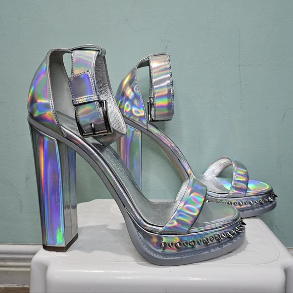 NWT ALEXANDER MCQUEEN Punk Iridescent Stud Ankle Strap Platform Sandals sz 41 - Picture 4 of 16